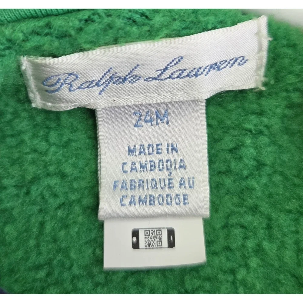 Polo Bear By Ralph Lauren Boys Green Navy Sweatshirt Size 24 Months Long Sleeves